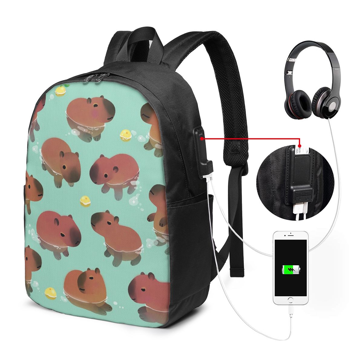 Women Bags Laptop - Capybara Animal Pattern Backpack Travel Notebook