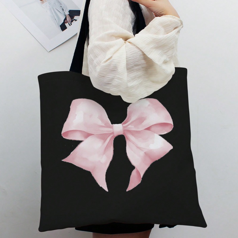 Women'S Work Bags Tote - ROMWE Kawaii Bow Pattern Canvas Shoulder