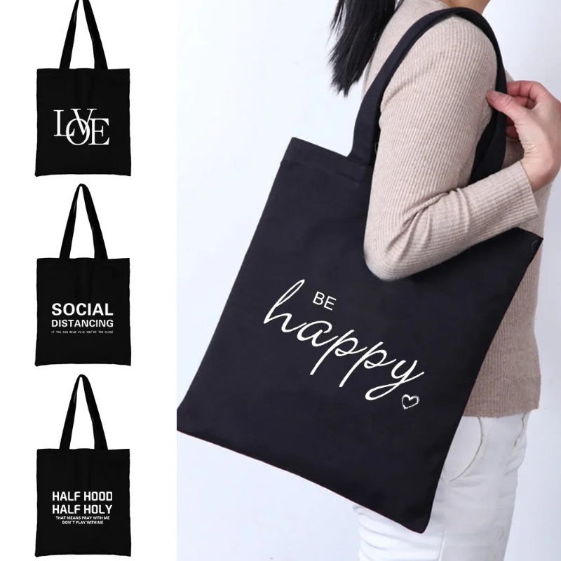 Women'S Work Bags Tote - Kawaii Cartoon Orange Cat Print Black