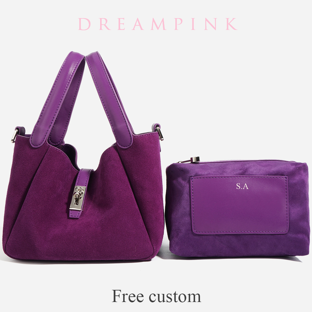 Women Bags Uae - Luxury Women Suede Leather Bucket Bag