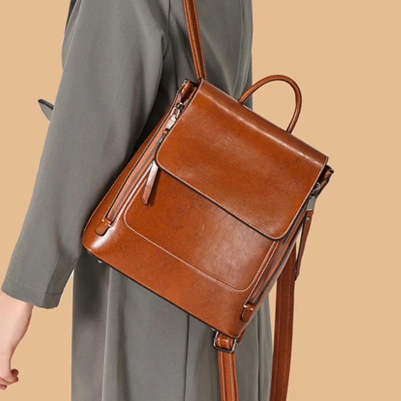 Women'S Retro Bags - Genuine Leather Women Backpack Shoulder Messenger