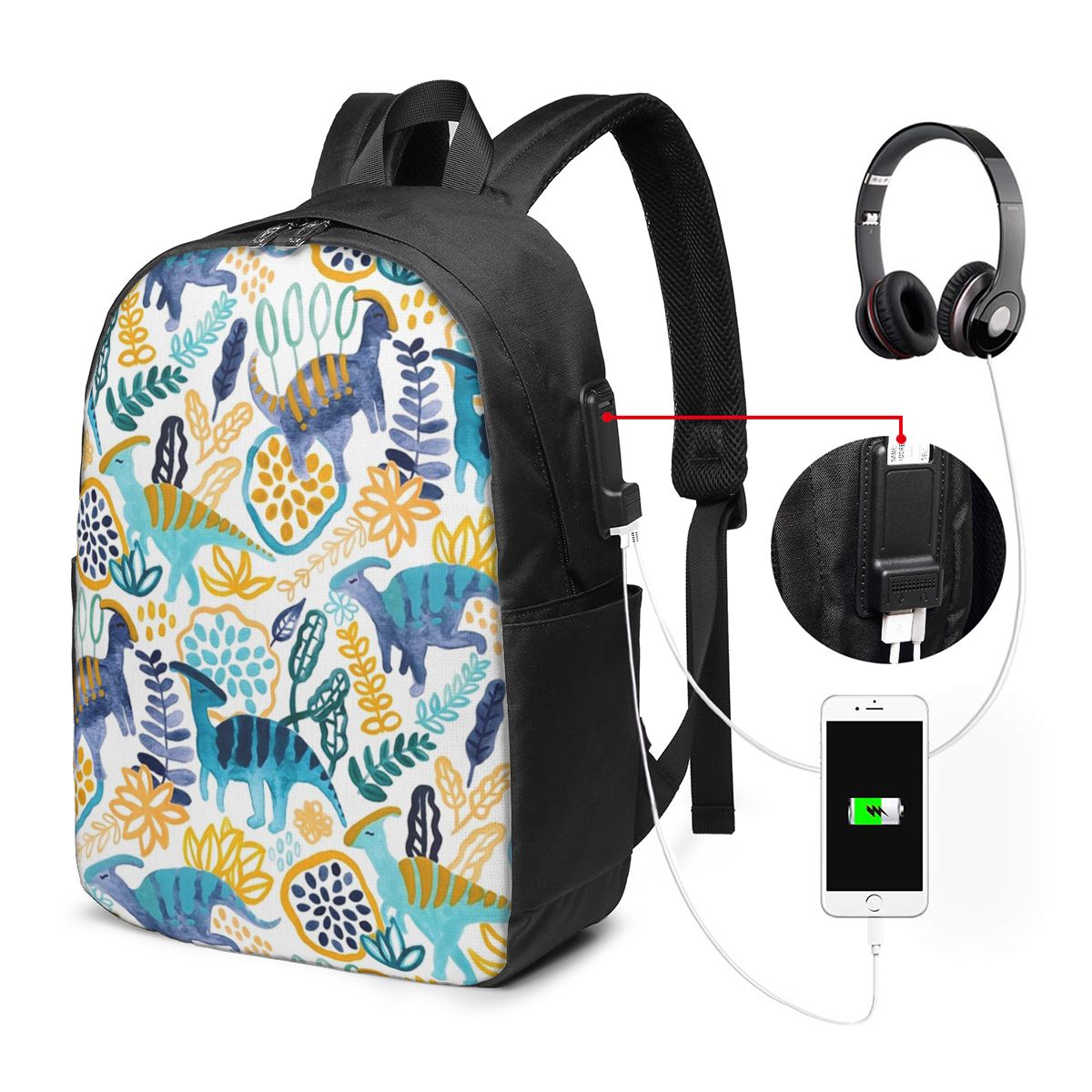 Women Bags Laptop - Gouache Parasaurolophuses Backpack Travel Notebook Bag